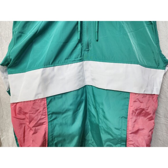 CSG 80s Retro Quarter Zip Pullover hooded Windbreaker Aqua/Pink Men's Size L - Picture 11 of 16